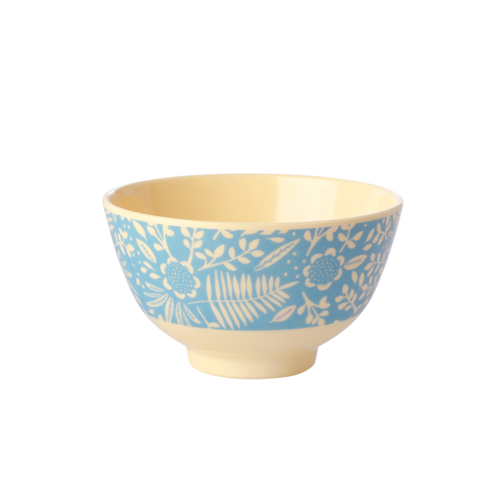 Blue Fern & Flower Print Small Melamine Bowl Rice DK